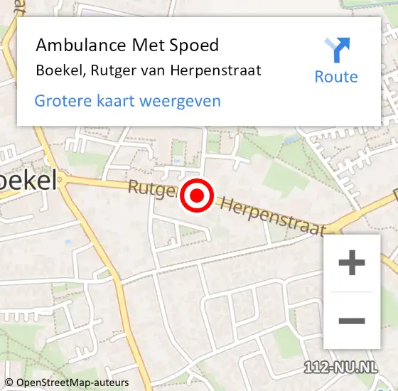 Locatie op kaart van de 112 melding: Ambulance Met Spoed Naar Boekel, Rutger van Herpenstraat op 28 februari 2020 18:22