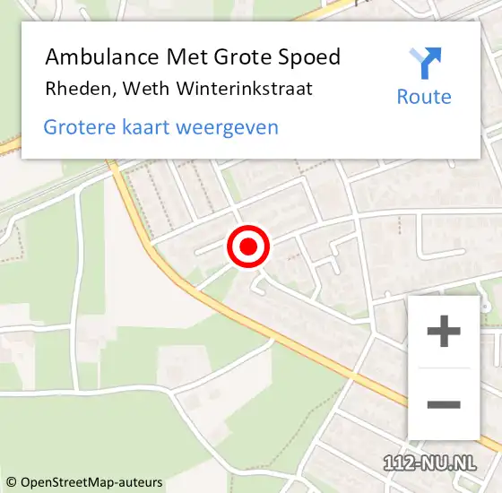 Locatie op kaart van de 112 melding: Ambulance Met Grote Spoed Naar Rheden, Weth Winterinkstraat op 28 februari 2020 21:57