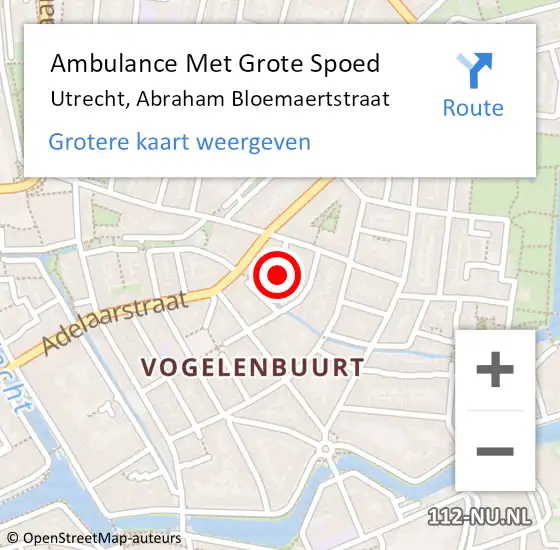 Locatie op kaart van de 112 melding: Ambulance Met Grote Spoed Naar Utrecht, Abraham Bloemaertstraat op 29 februari 2020 00:39