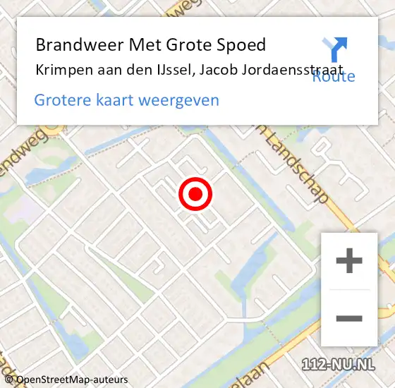 Locatie op kaart van de 112 melding: Brandweer Met Grote Spoed Naar Krimpen aan den IJssel, Jacob Jordaensstraat op 29 februari 2020 09:04