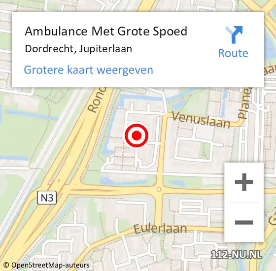 Locatie op kaart van de 112 melding: Ambulance Met Grote Spoed Naar Dordrecht, Jupiterlaan op 29 februari 2020 10:56