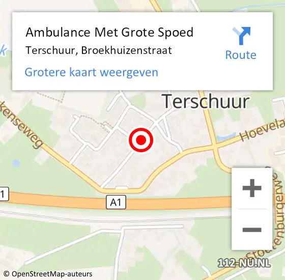 Locatie op kaart van de 112 melding: Ambulance Met Grote Spoed Naar Terschuur, Broekhuizenstraat op 29 februari 2020 11:52
