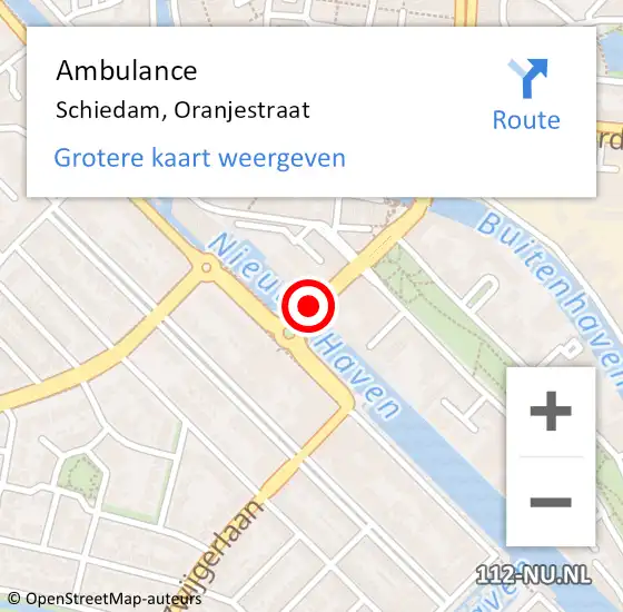 Locatie op kaart van de 112 melding: Ambulance Schiedam, Oranjestraat op 29 februari 2020 15:09