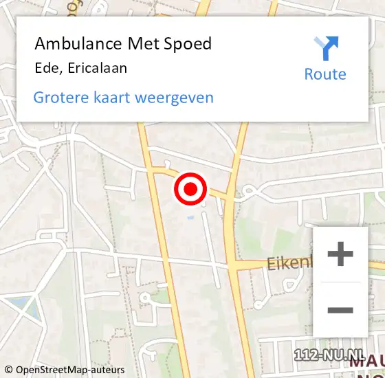 Locatie op kaart van de 112 melding: Ambulance Met Spoed Naar Ede, Ericalaan op 1 maart 2020 09:20