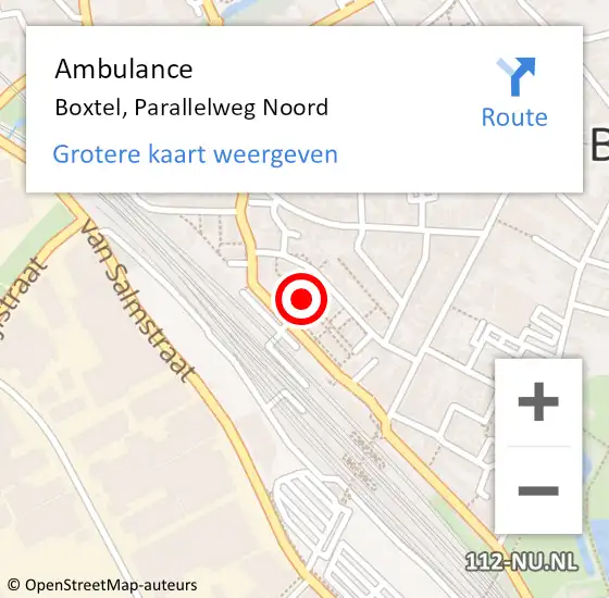 Locatie op kaart van de 112 melding: Ambulance Boxtel, Parallelweg Noord op 1 maart 2020 17:23