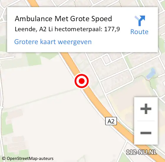 Locatie op kaart van de 112 melding: Ambulance Met Grote Spoed Naar Leende, A2 Li hectometerpaal: 177,9 op 1 maart 2020 19:43