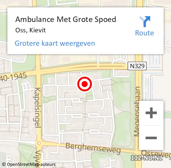 Locatie op kaart van de 112 melding: Ambulance Met Grote Spoed Naar Oss, Kievit op 2 maart 2020 09:34