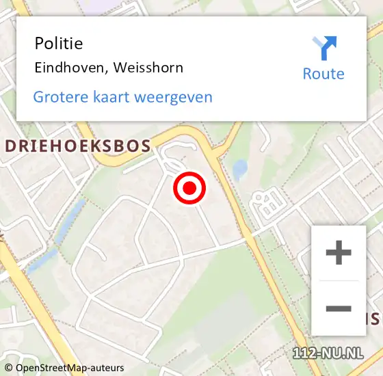 Locatie op kaart van de 112 melding: Politie Eindhoven, Weisshorn op 2 maart 2020 15:38