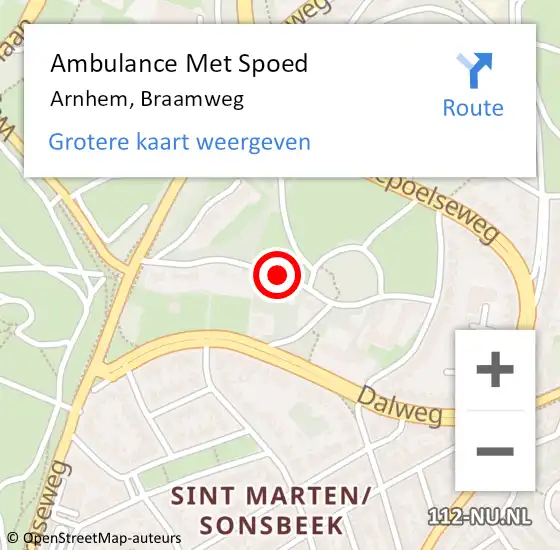 Locatie op kaart van de 112 melding: Ambulance Met Spoed Naar Arnhem, Braamweg op 2 maart 2020 21:39