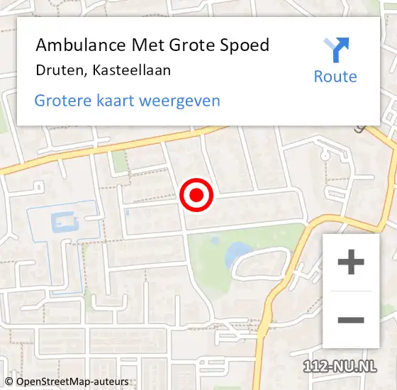 Locatie op kaart van de 112 melding: Ambulance Met Grote Spoed Naar Druten, Kasteellaan op 3 maart 2020 08:51