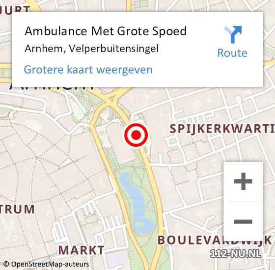 Locatie op kaart van de 112 melding: Ambulance Met Grote Spoed Naar Arnhem, Velperbuitensingel op 3 maart 2020 15:11