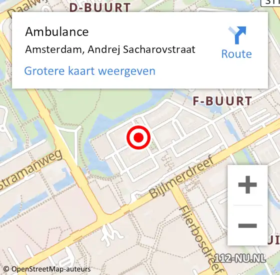 Locatie op kaart van de 112 melding: Ambulance Amsterdam, Andrej Sacharovstraat op 4 maart 2020 02:07