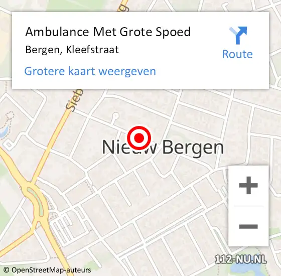Locatie op kaart van de 112 melding: Ambulance Met Grote Spoed Naar Bergen, Kleefstraat op 4 maart 2020 13:23