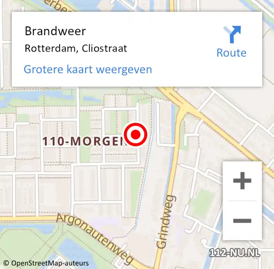 Locatie op kaart van de 112 melding: Brandweer Rotterdam, Cliostraat op 4 maart 2020 18:02