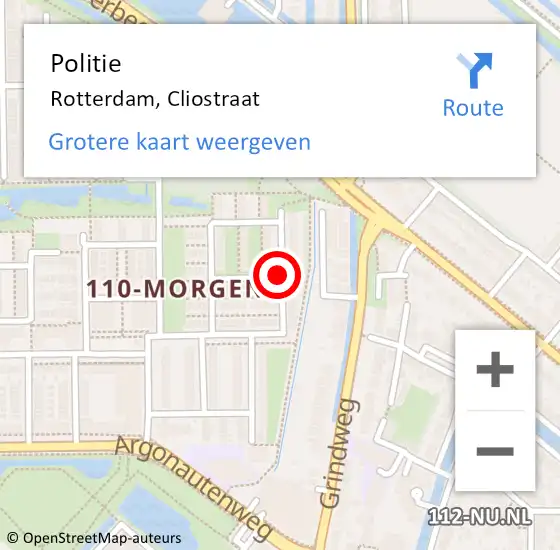 Locatie op kaart van de 112 melding: Politie Rotterdam, Cliostraat op 4 maart 2020 18:29