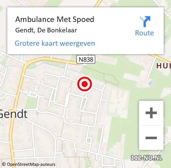 Locatie op kaart van de 112 melding: Ambulance Met Spoed Naar Gendt, De Bonkelaar op 5 maart 2020 08:55
