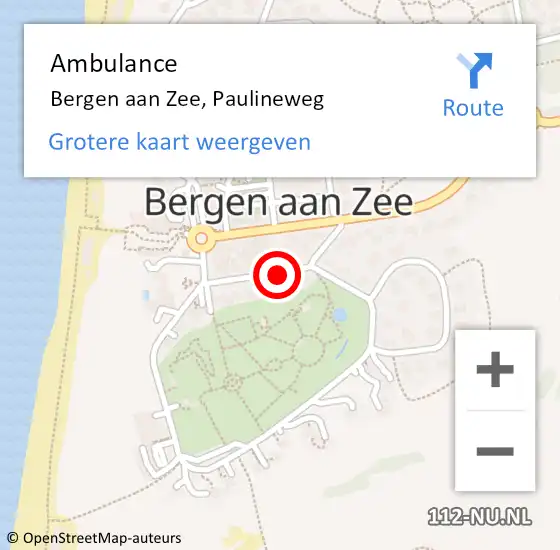 Locatie op kaart van de 112 melding: Ambulance Bergen aan Zee, Paulineweg op 5 maart 2020 15:20