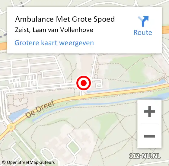 Locatie op kaart van de 112 melding: Ambulance Met Grote Spoed Naar Zeist, Laan van Vollenhove op 5 maart 2020 19:27