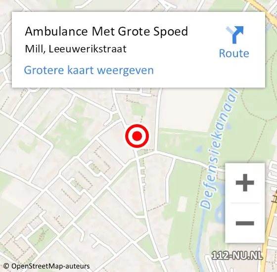 Locatie op kaart van de 112 melding: Ambulance Met Grote Spoed Naar Mill, Leeuwerikstraat op 6 maart 2020 07:47