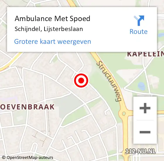 Locatie op kaart van de 112 melding: Ambulance Met Spoed Naar Schijndel, Lijsterbeslaan op 6 maart 2020 08:02