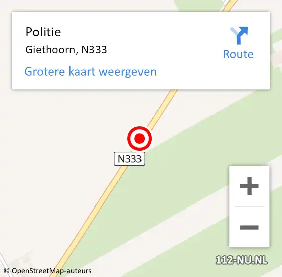 Locatie op kaart van de 112 melding: Politie Giethoorn, N333 op 6 maart 2020 22:01