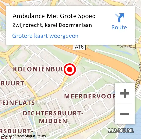 Locatie op kaart van de 112 melding: Ambulance Met Grote Spoed Naar Zwijndrecht, Karel Doormanlaan op 7 maart 2020 00:53