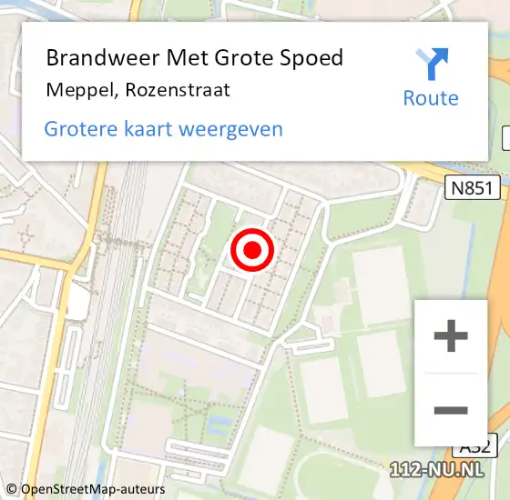 Locatie op kaart van de 112 melding: Brandweer Met Grote Spoed Naar Meppel, Rozenstraat op 7 maart 2020 18:35