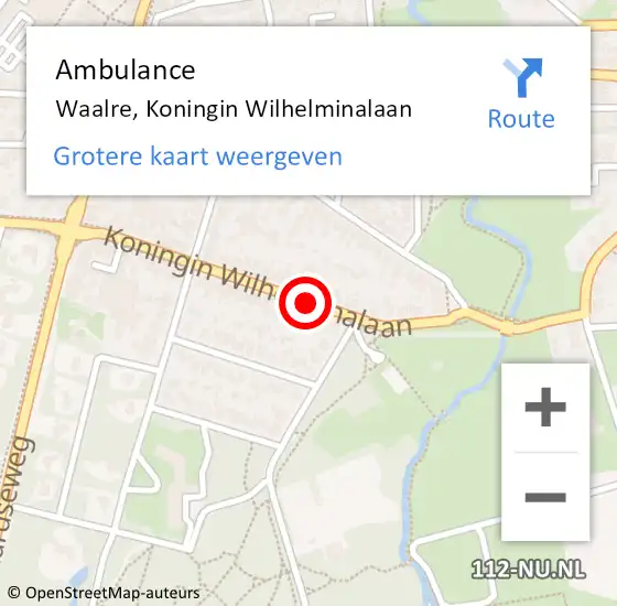 Locatie op kaart van de 112 melding: Ambulance Waalre, Koningin Wilhelminalaan op 8 maart 2020 08:09