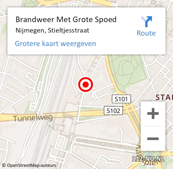 Locatie op kaart van de 112 melding: Brandweer Met Grote Spoed Naar Nijmegen, Stieltjesstraat op 8 maart 2020 13:58
