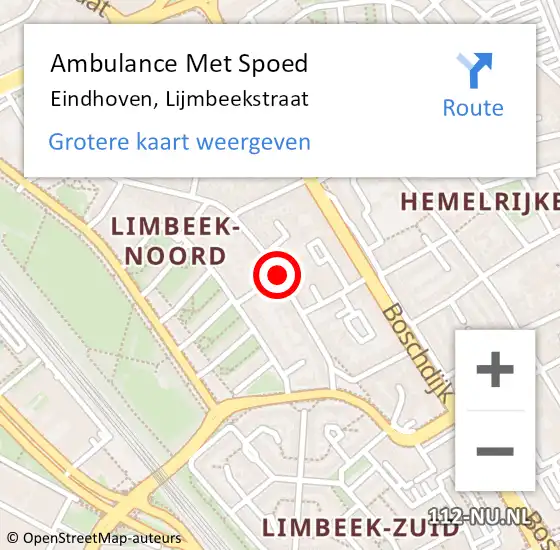 Locatie op kaart van de 112 melding: Ambulance Met Spoed Naar Eindhoven, Lijmbeekstraat op 9 maart 2020 12:51