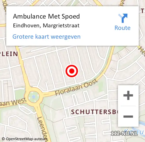 Locatie op kaart van de 112 melding: Ambulance Met Spoed Naar Eindhoven, Margrietstraat op 10 maart 2020 00:15