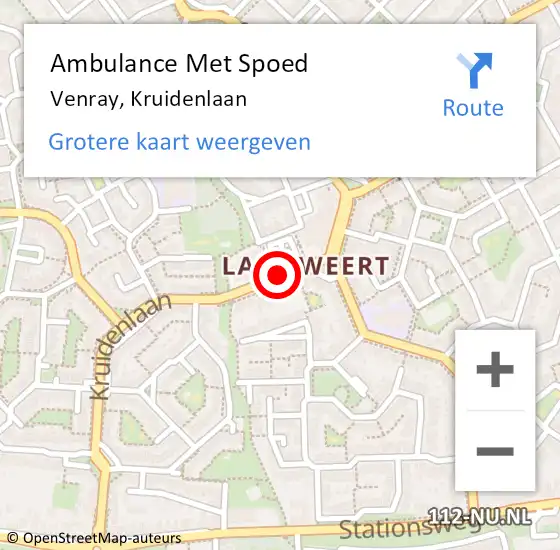 Locatie op kaart van de 112 melding: Ambulance Met Spoed Naar Venray, Kruidenlaan op 10 maart 2020 07:45