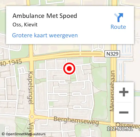 Locatie op kaart van de 112 melding: Ambulance Met Spoed Naar Oss, Kievit op 10 maart 2020 20:58