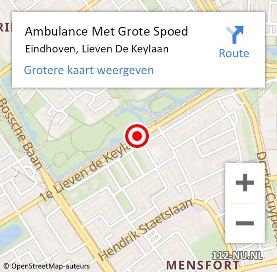 Locatie op kaart van de 112 melding: Ambulance Met Grote Spoed Naar Eindhoven, Lieven De Keylaan op 10 maart 2020 23:09