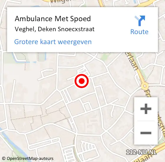 Locatie op kaart van de 112 melding: Ambulance Met Spoed Naar Veghel, Deken Snoecxstraat op 10 maart 2020 23:19