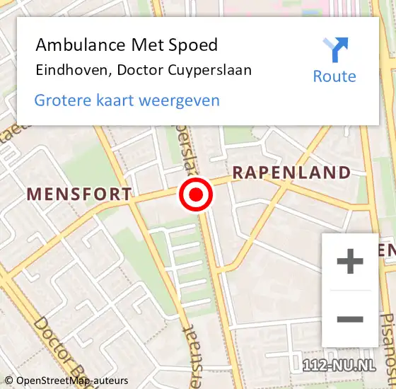 Locatie op kaart van de 112 melding: Ambulance Met Spoed Naar Eindhoven, Doctor Cuyperslaan op 11 maart 2020 04:56