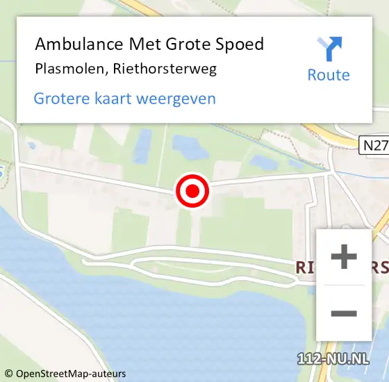 Locatie op kaart van de 112 melding: Ambulance Met Grote Spoed Naar Plasmolen, Riethorsterweg op 11 maart 2020 17:14