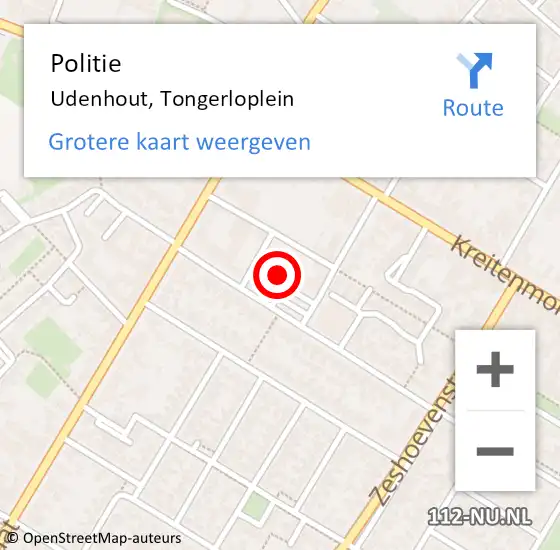 Locatie op kaart van de 112 melding: Politie Udenhout, Tongerloplein op 11 maart 2020 19:43
