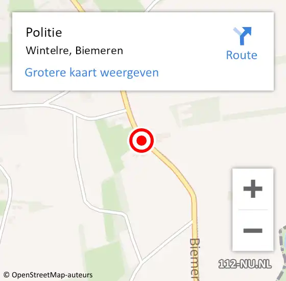 Locatie op kaart van de 112 melding: Politie Wintelre, Biemeren op 11 maart 2020 20:57
