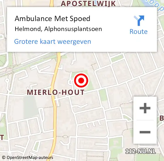 Locatie op kaart van de 112 melding: Ambulance Met Spoed Naar Helmond, Alphonsusplantsoen op 11 maart 2020 23:57