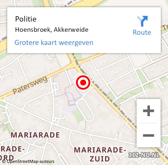 Locatie op kaart van de 112 melding: Politie Hoensbroek, Akkerweide op 12 maart 2020 01:40