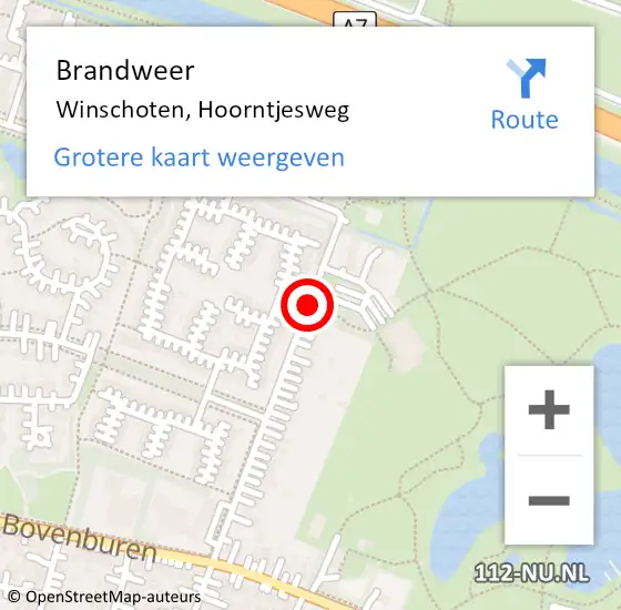 Locatie op kaart van de 112 melding: Brandweer Winschoten, Hoorntjesweg op 12 maart 2020 08:05