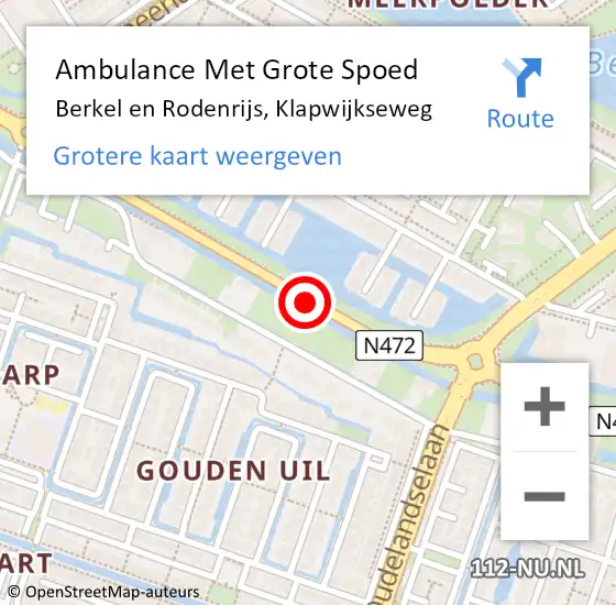 Locatie op kaart van de 112 melding: Ambulance Met Grote Spoed Naar Berkel en Rodenrijs, Klapwijkseweg op 12 maart 2020 15:55