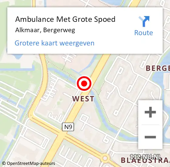 Locatie op kaart van de 112 melding: Ambulance Met Grote Spoed Naar Alkmaar, Bergerweg op 12 maart 2020 22:49