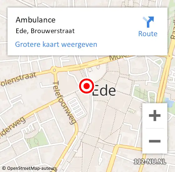 Locatie op kaart van de 112 melding: Ambulance Ede, Brouwerstraat op 14 maart 2020 11:11