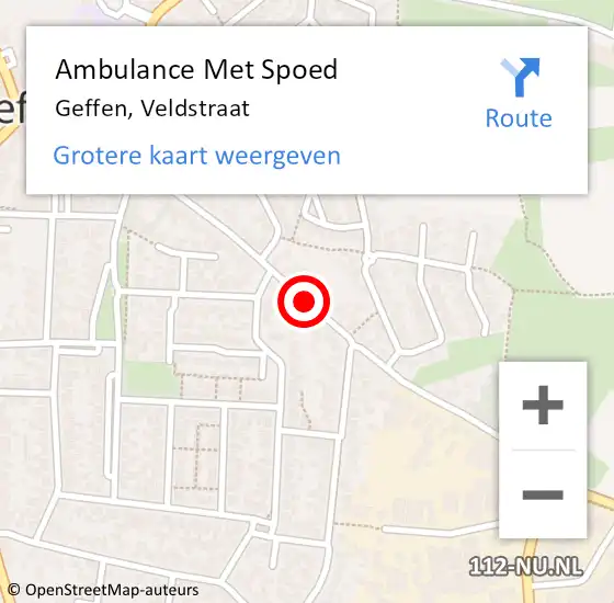 Locatie op kaart van de 112 melding: Ambulance Met Spoed Naar Geffen, Veldstraat op 14 maart 2020 12:40