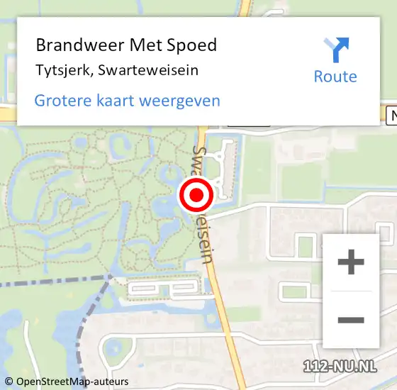 Locatie op kaart van de 112 melding: Brandweer Met Spoed Naar Tytsjerk, Swarteweisein op 14 maart 2020 15:49