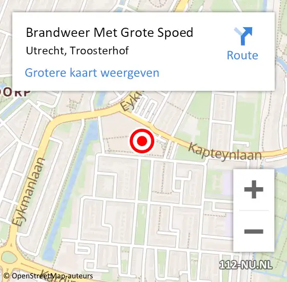 Locatie op kaart van de 112 melding: Brandweer Met Grote Spoed Naar Utrecht, Troosterhof op 14 maart 2020 17:59