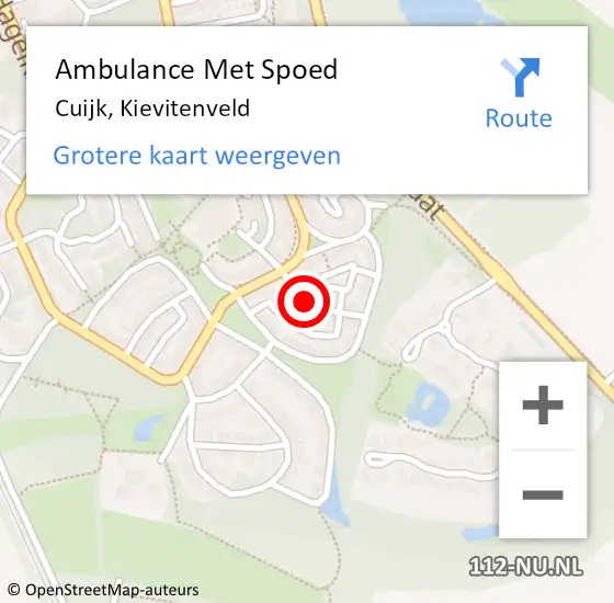 Locatie op kaart van de 112 melding: Ambulance Met Spoed Naar Cuijk, Kievitenveld op 15 maart 2020 07:48