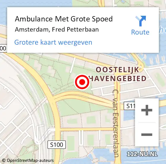 Locatie op kaart van de 112 melding: Ambulance Met Grote Spoed Naar Amsterdam, Fred Petterbaan op 15 maart 2020 16:37